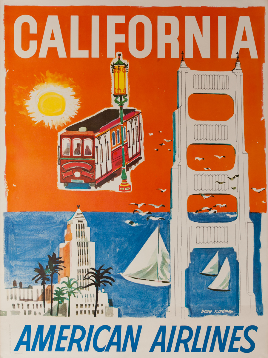 California American Airlines, Dong Kingman icons, Cable Car, Golden Gate Bridge