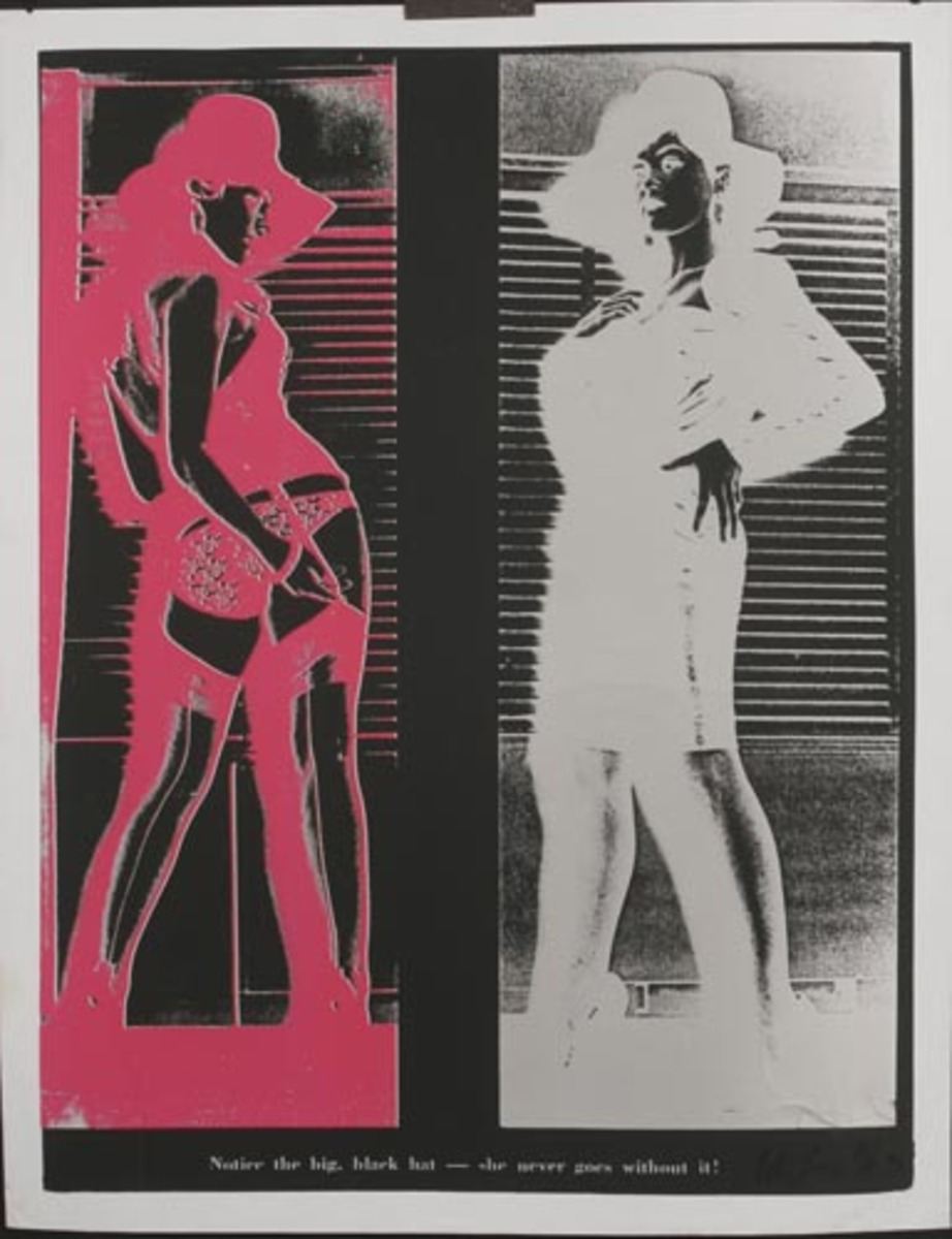 Notice the big, black hat - she never goes without it! Original HAND SIGNED A/P Peter Gee Silkscreen Print black pink