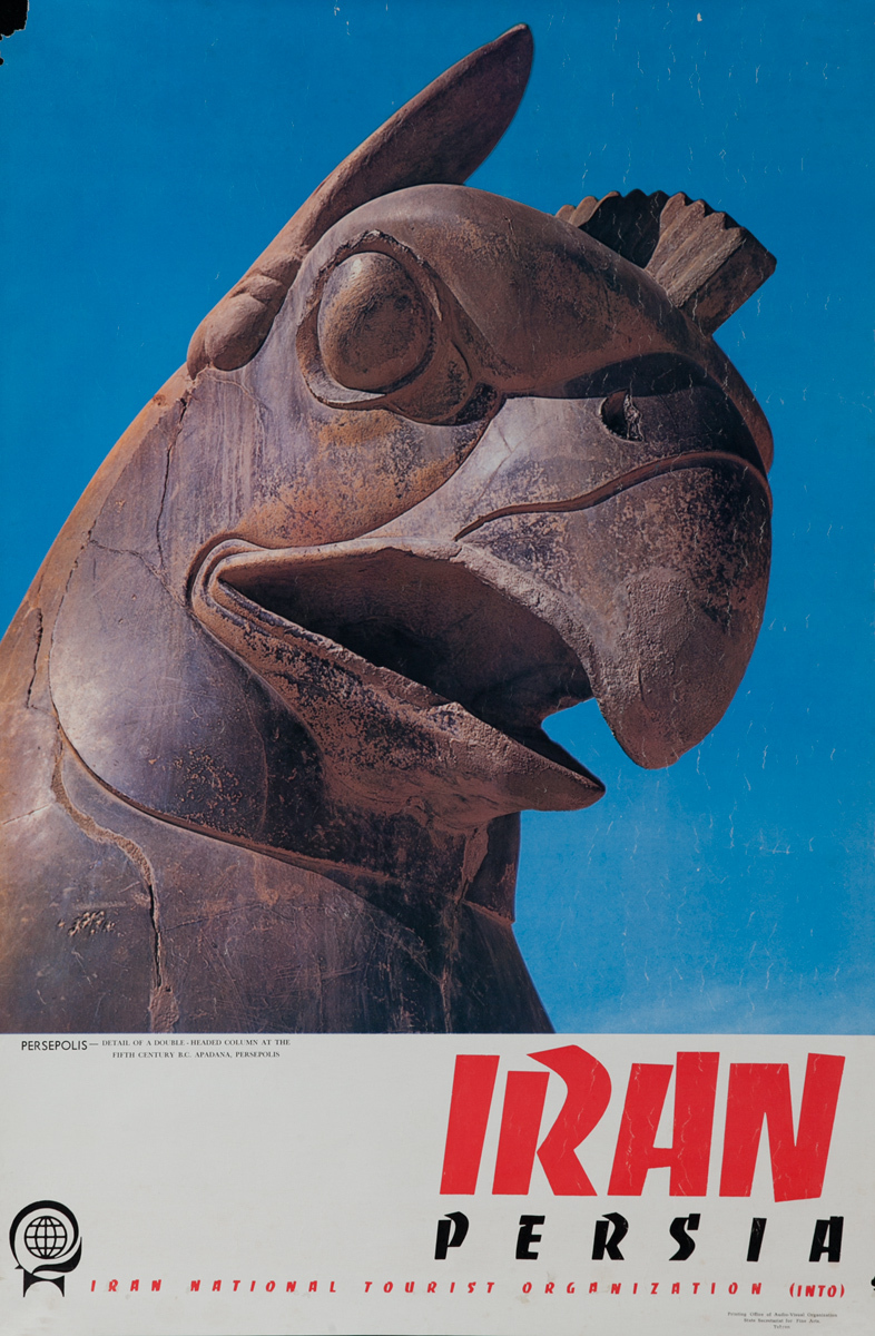 Iran Persia, Original Travel Poster Persepolis Double Headed Column