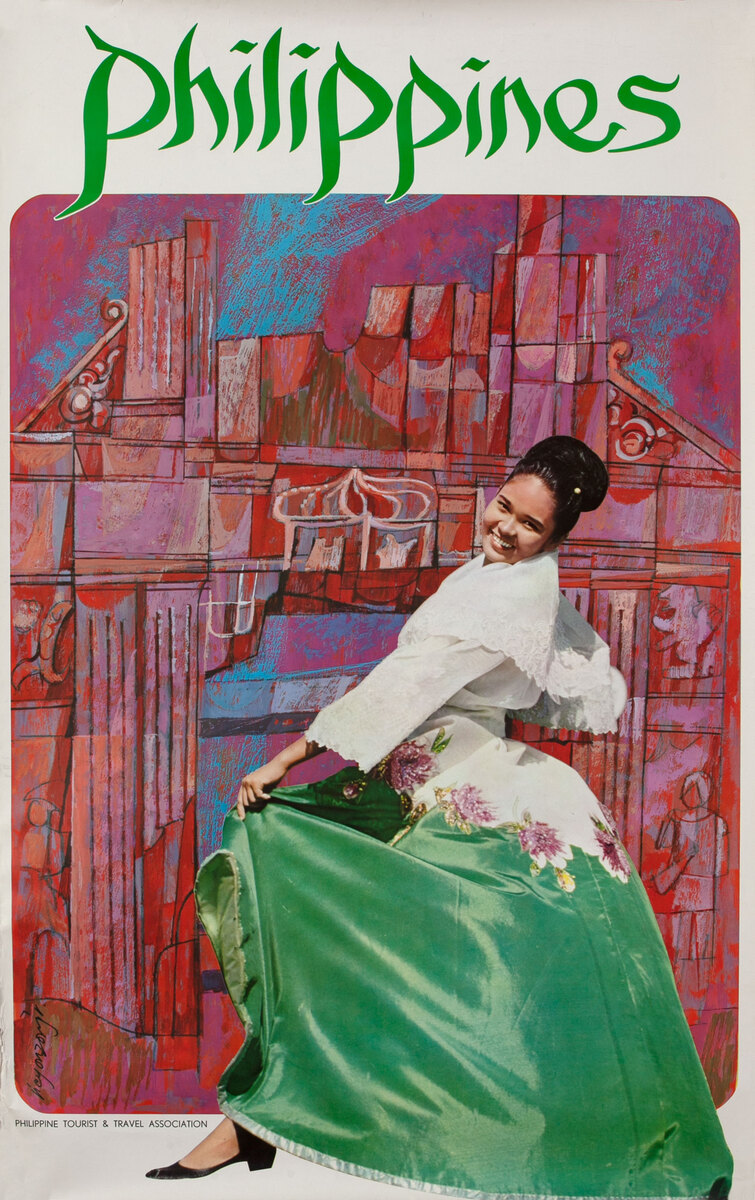 Philippines Travel Poster, Woman in green dress