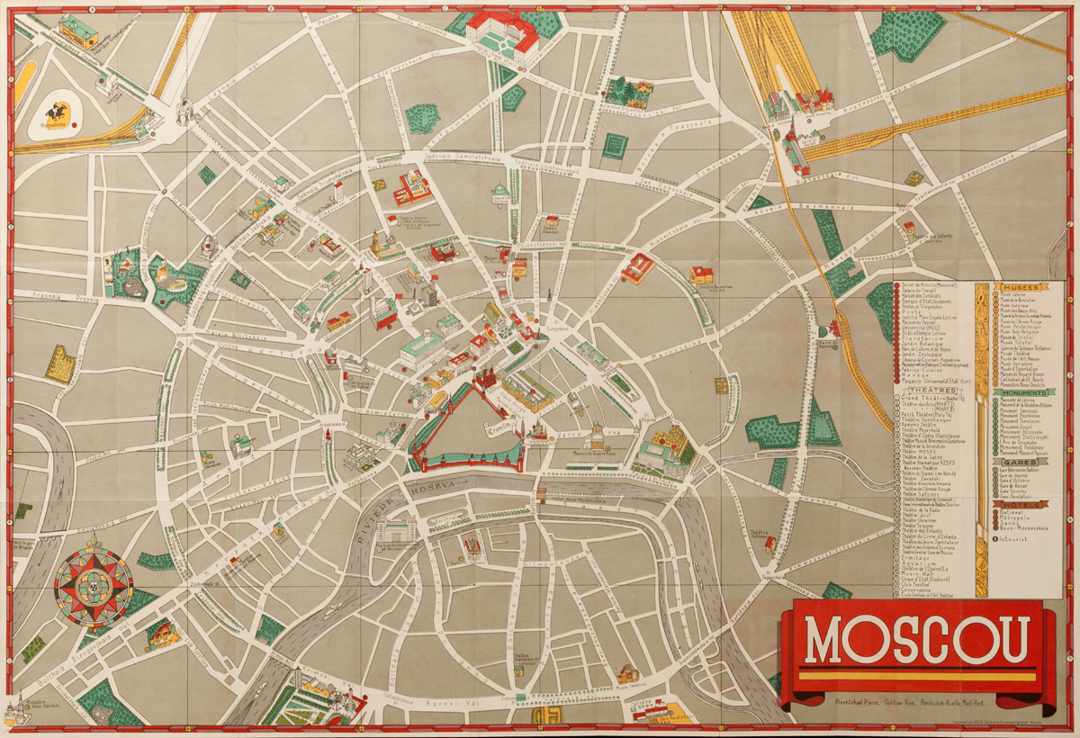 Original Intourist Moscow Sovenier Poster MAp