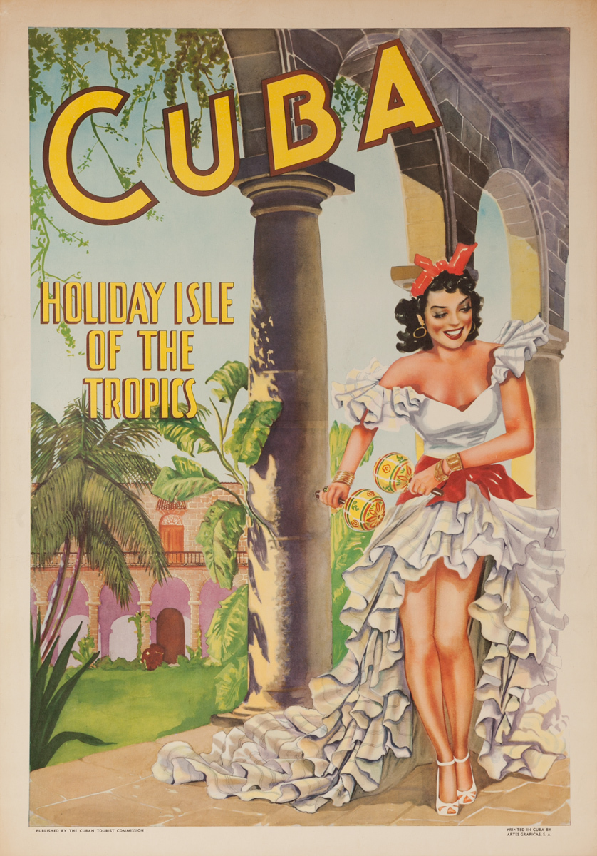 Cuba, Holiday Isle of the Tropics, Original Travel Poster Dancer with Maracas