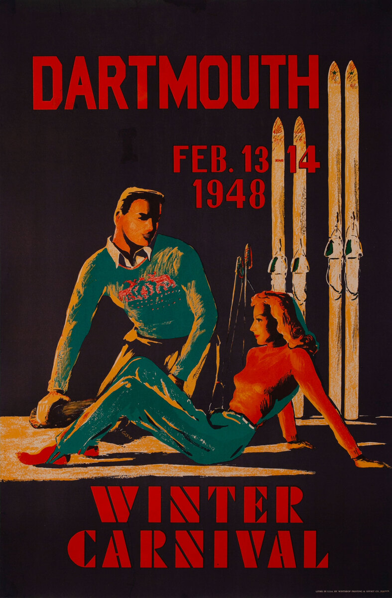 Dartmouth, Feb. 13-14, 1948 Winter Carnival, Original Ski Poster