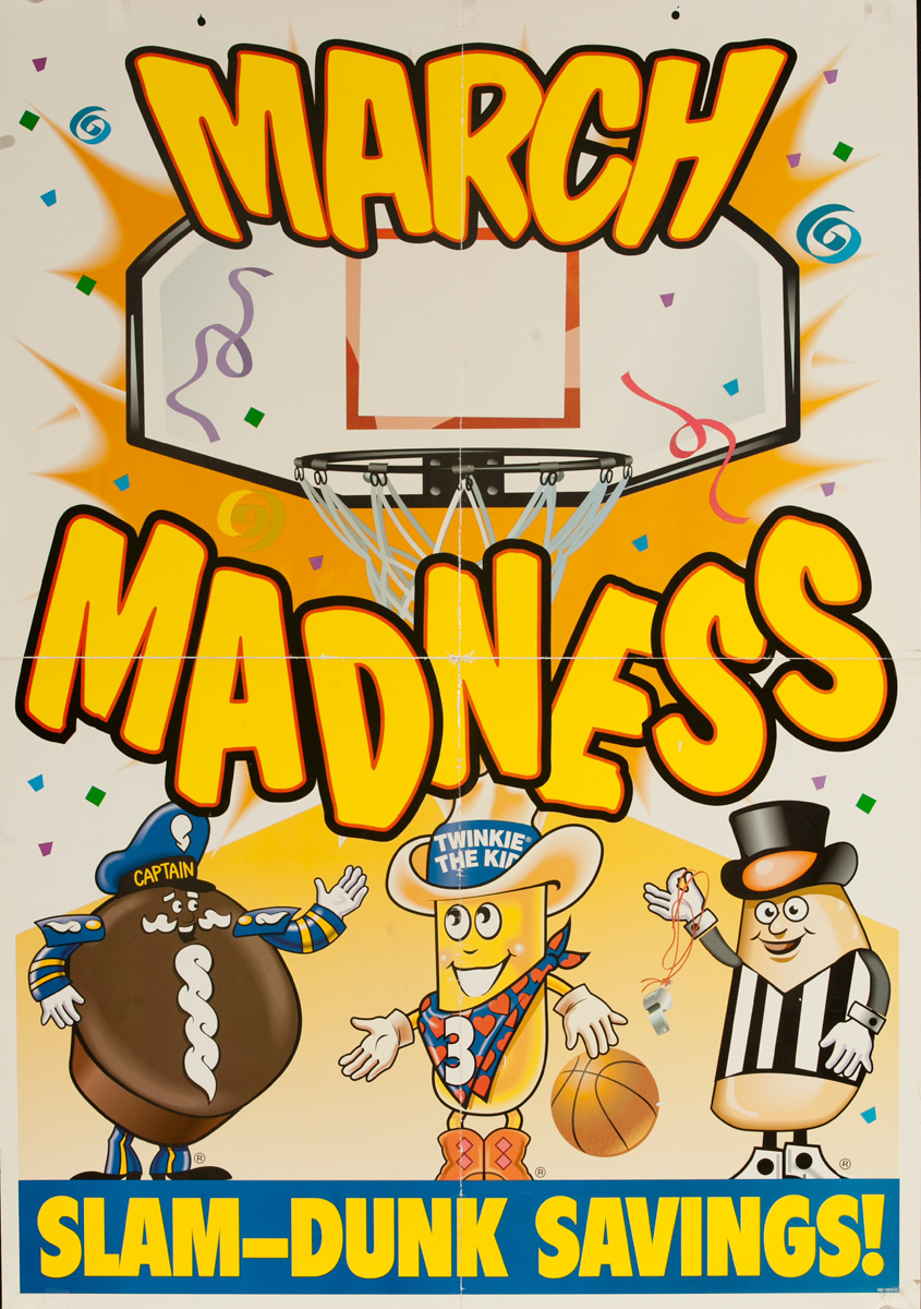 Hostess Cupcakes and Twinkies March Madness Advertising Poster Slam Dunk Savings