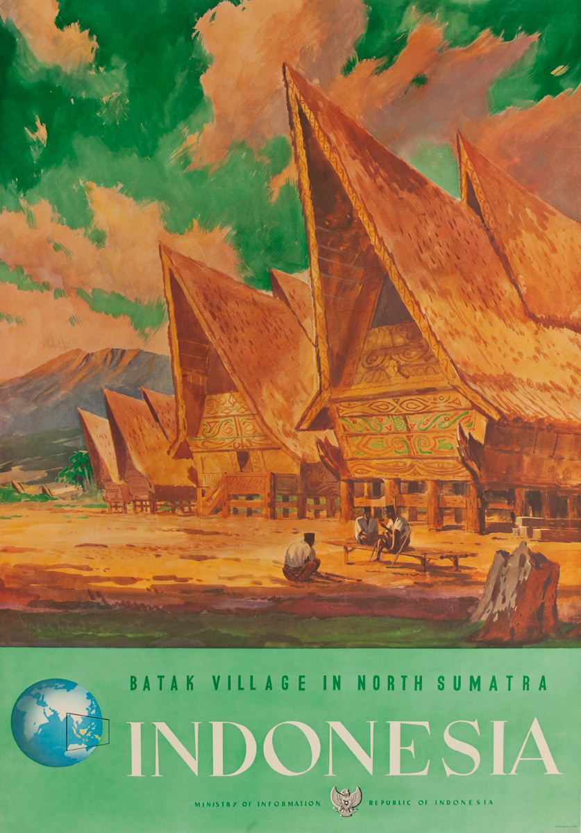 Batak Village in North Sumatra Indonesia Original Travel Poster