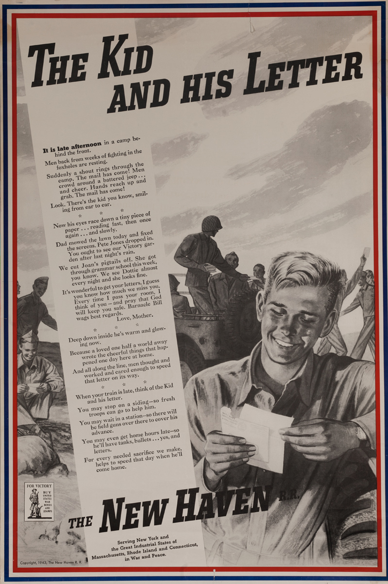 The Kid and His Letter, Original New Haven Railroad WWII Propaganda Poster