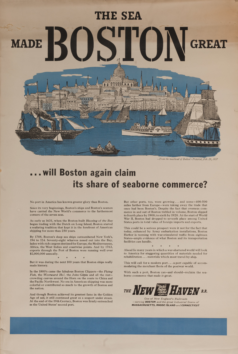 The Sea Made Boston Great, Original New Haven Railroad Poster