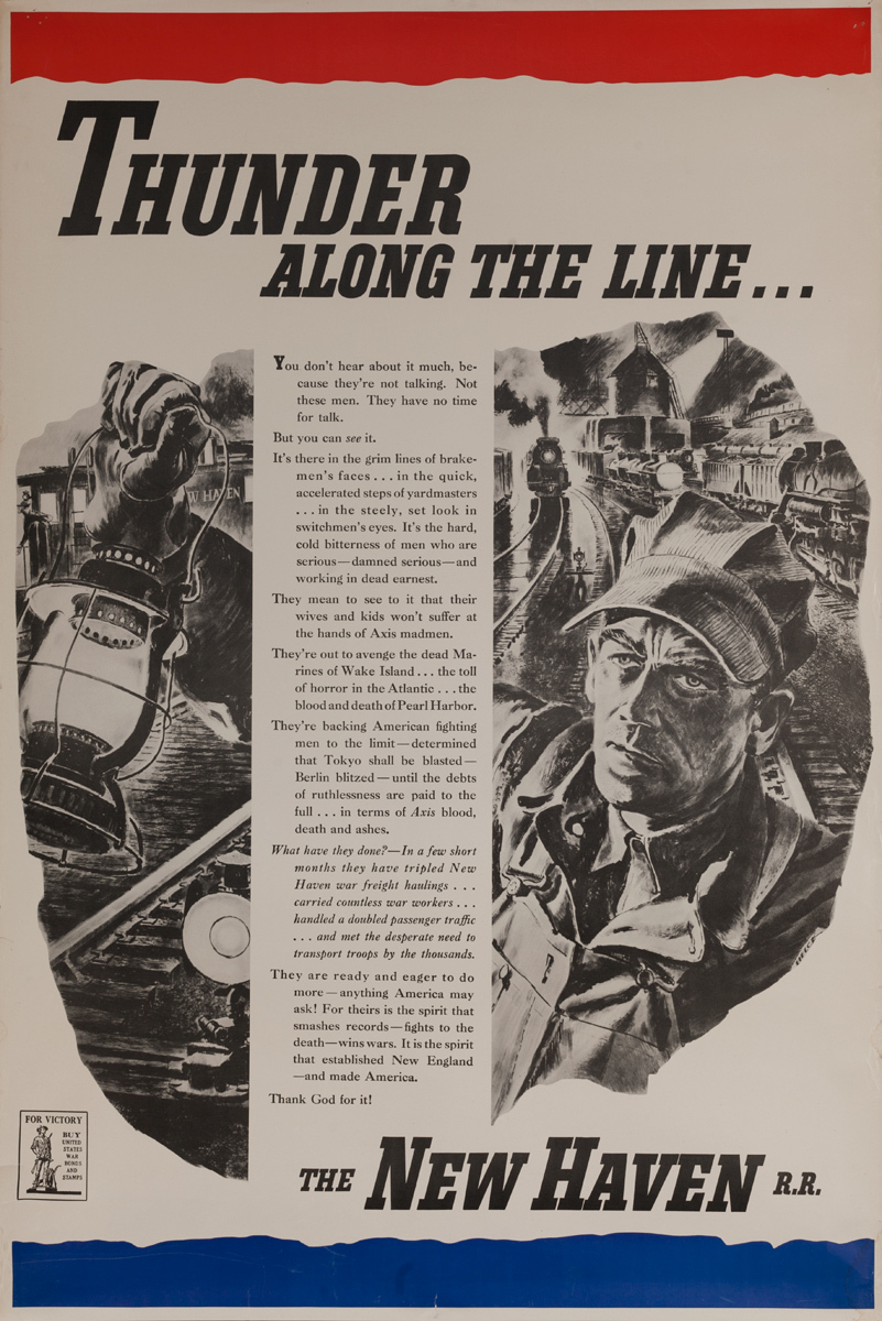 Thunder Along the Line... Original New Haven Railroad WWII Propaganda Poster