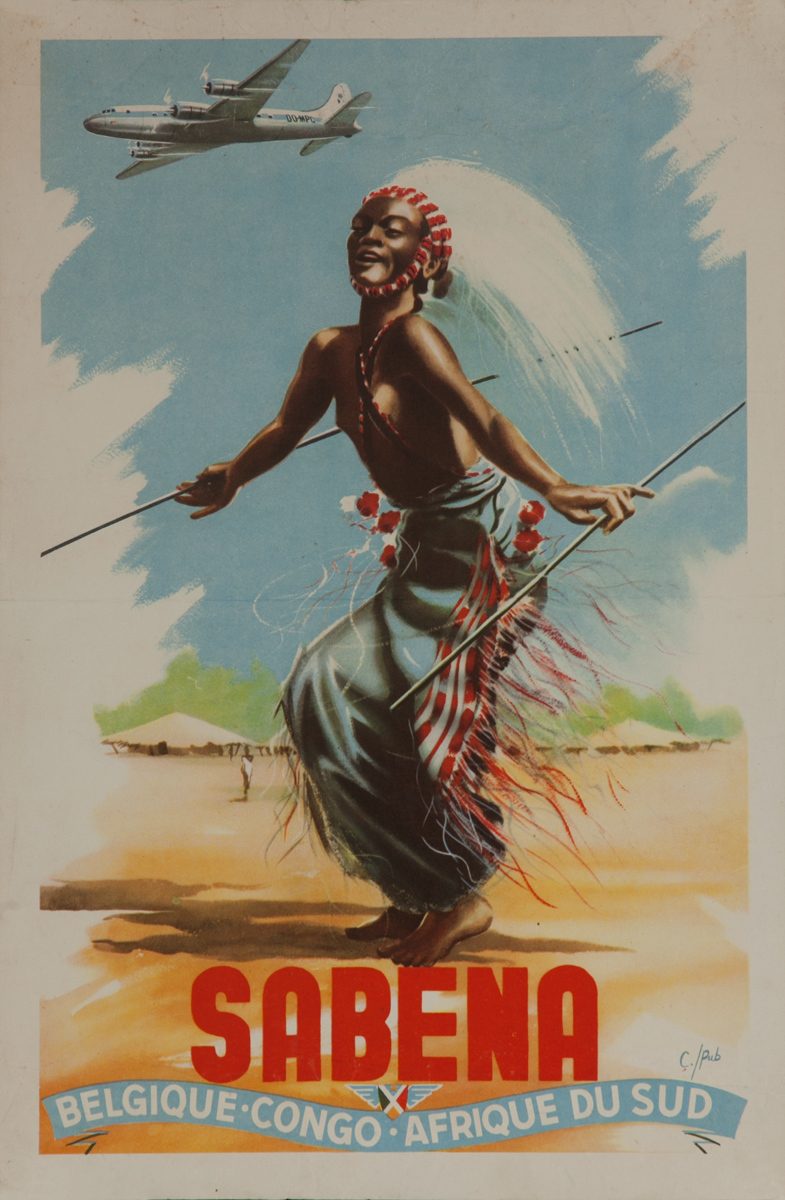 Sabena Belgique Congo - Afrique Du Sud, Original Airline Poster