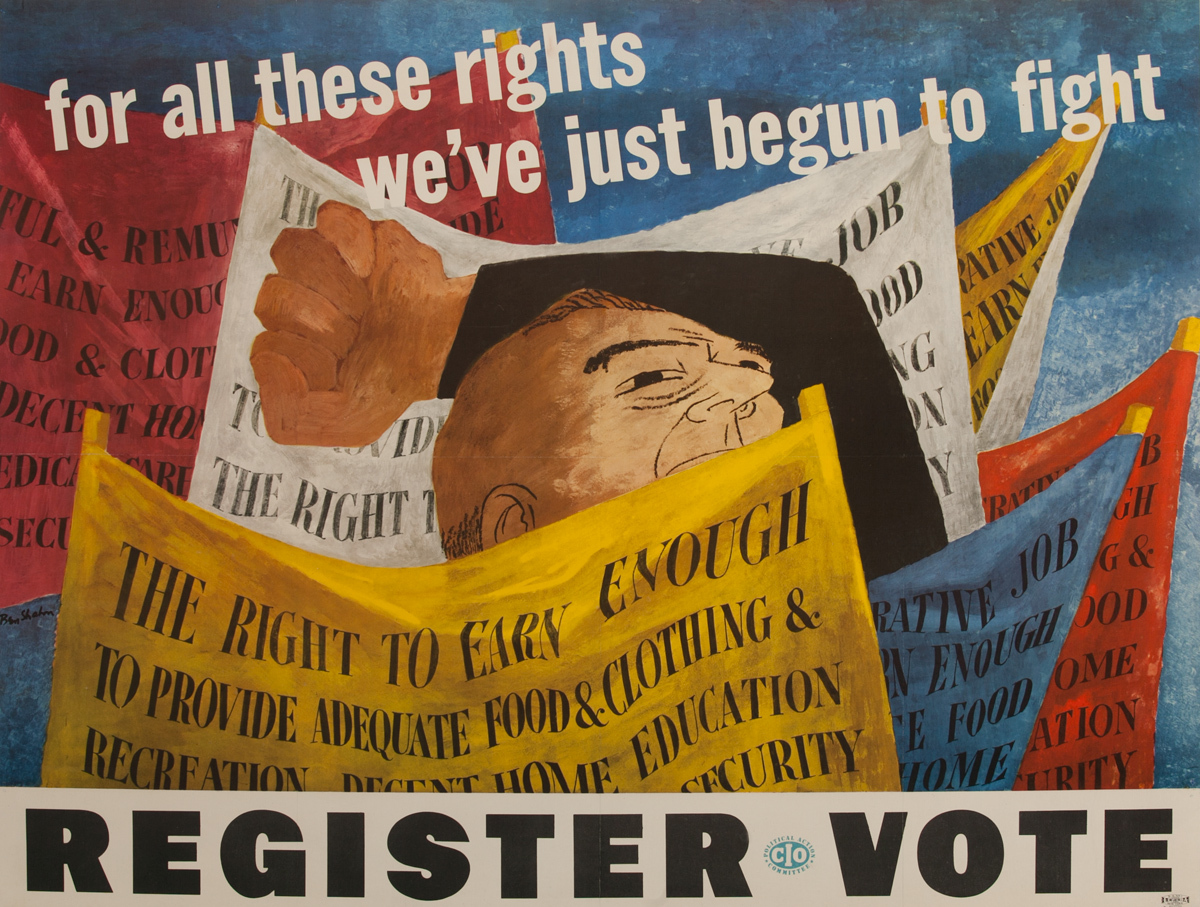 for all these rights we've just begun to fight, Register to Vote, Original CIO Political Poster