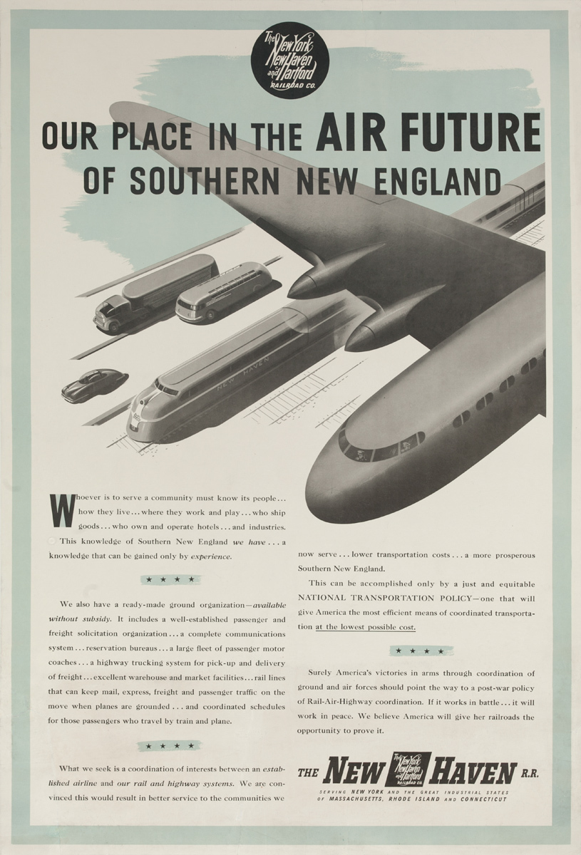 Our Place in the Air Future of Southern New England, The New Haven Railroad, Original Rail Travel Poster