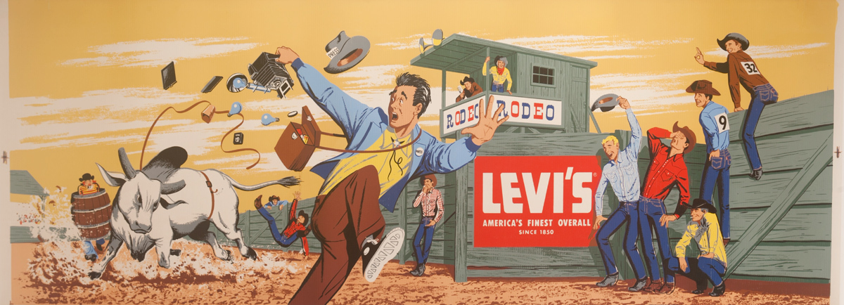 Original Huge Levi's Advertising Poster Photographer Chased by Bull