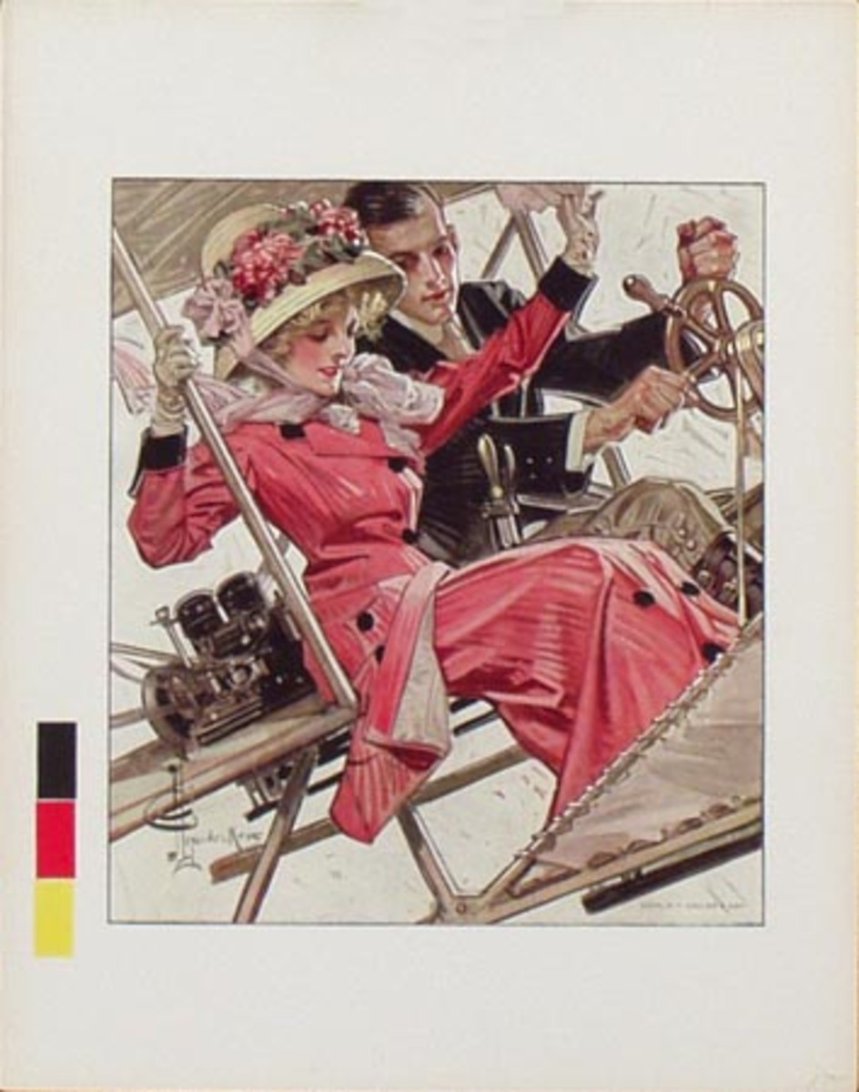 Original Illustration Print Airplane Couple JC Leyendecker