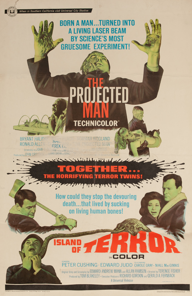 The Projected Man AND Island Of Terror Original 1 Sheet Horror Movie Poster