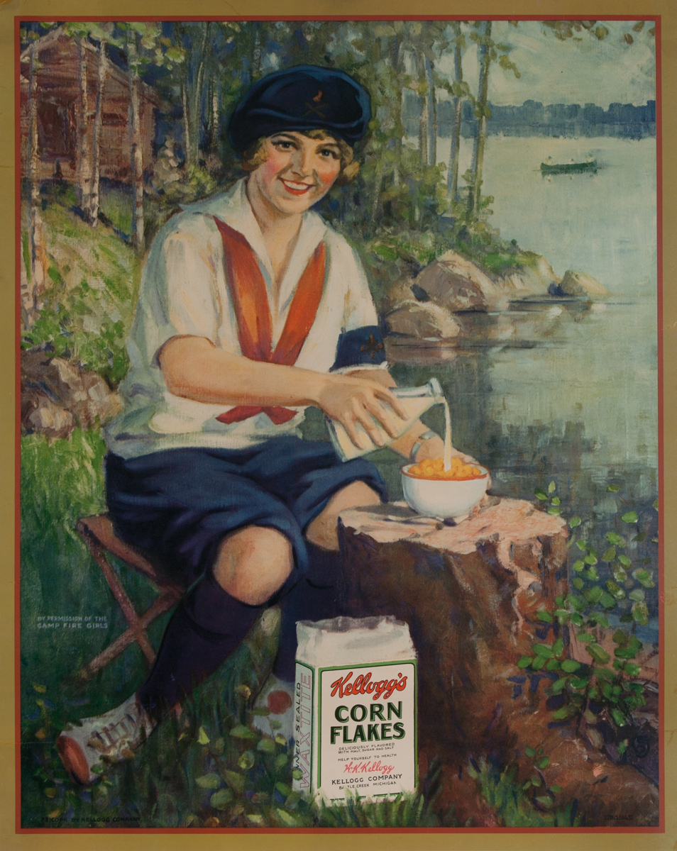 Original Kellogs Corn Flakes Poster, Camp Fire Girl