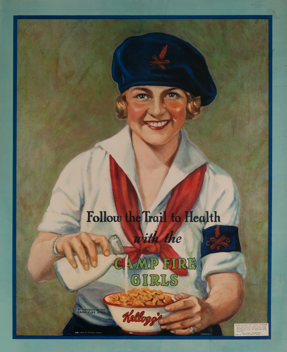 Follow the Trail to Health with the Camp Fire Girls, Original Kellog's Corn Flakes Advertising Poster