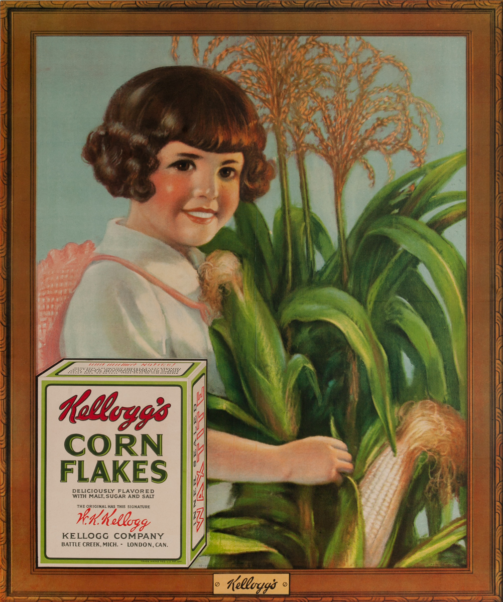 Original Kellog's Corn Flakes Advertising Poster, Girl in Cornfield