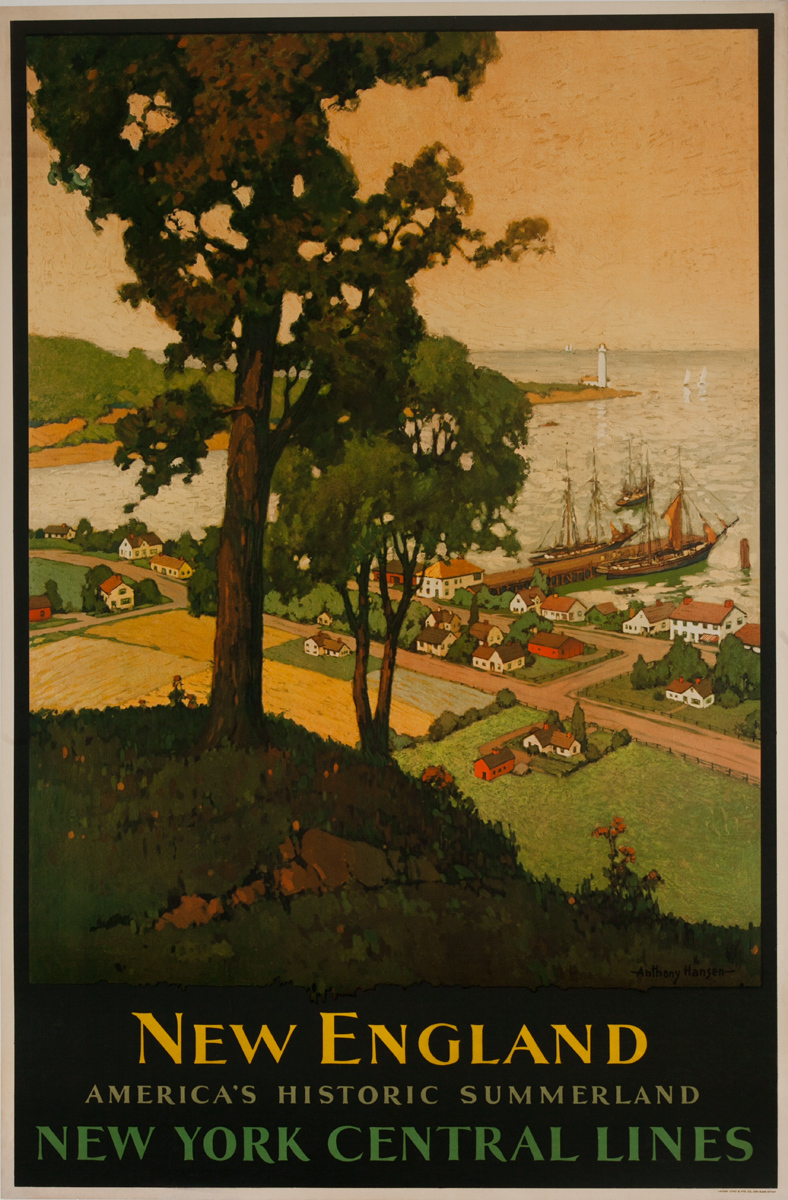 New England, America's Historic Summerland, Original New York Central Lines Railroad Advertising Poster