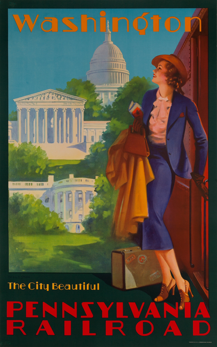 Washington, The City Beautiful, Original Pennsylvania Railroad Poster, Eggleston