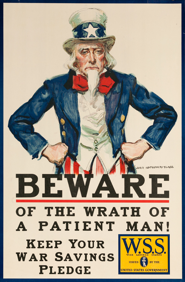 Beware of the Wrath of the Patient Man,. Original WWI Us Bond Poster