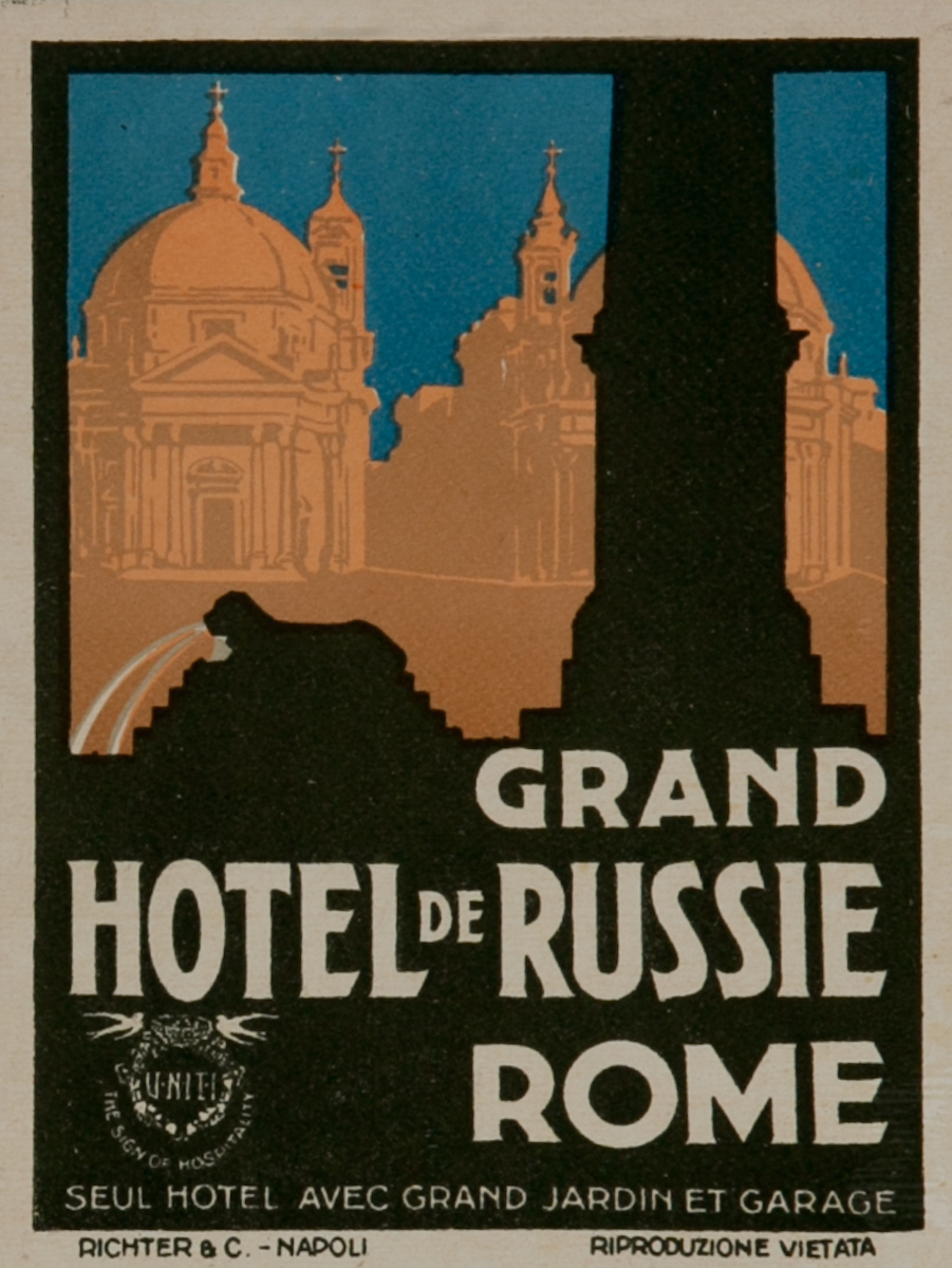 Grand Hotel de Russie Rome, Original Italian Travel Luggage Label