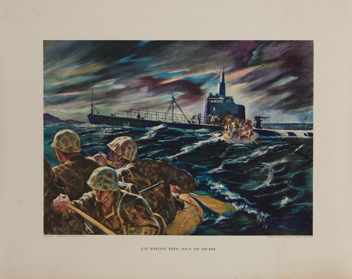 Up From the Sea in Subs,  Original Electric Boat Company, WWII Poster