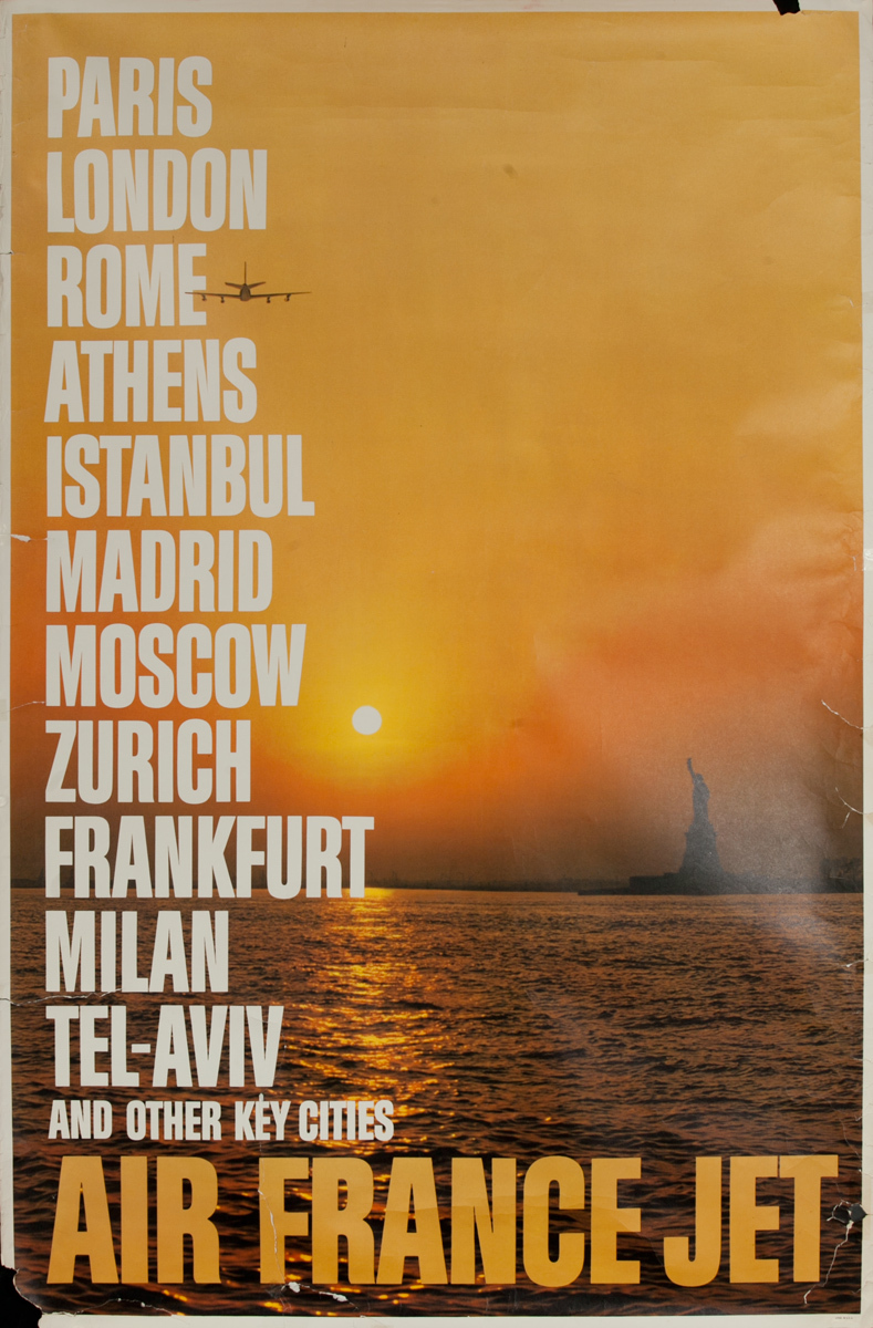 Air France Jet, Original Travel Poster, Statue of Liberty