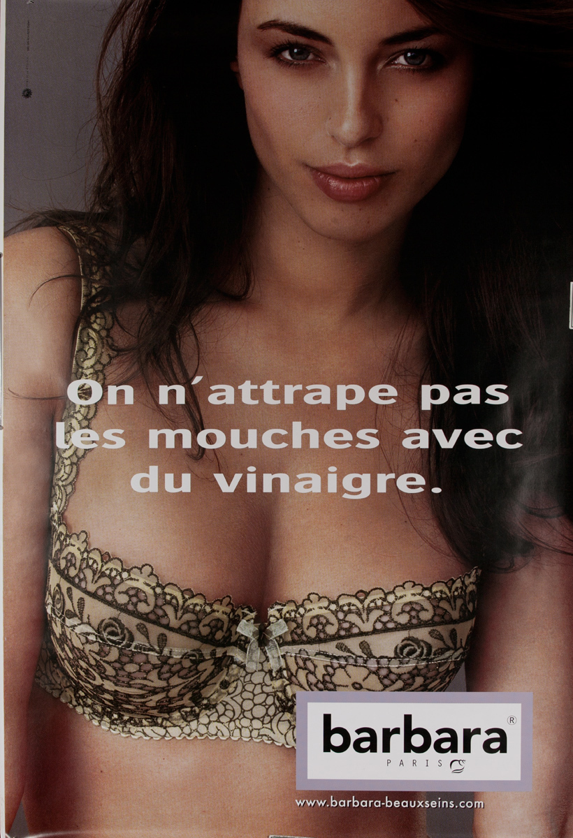 Barbara Lingerie Original Advertising Poster, On n'attrape pas les mouches avec du vinaigre
