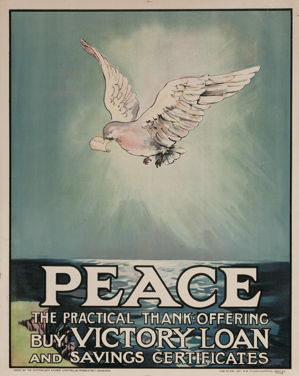 Peace, The Practical Thank Offering Buy Victory Loan & Savings Certificates, Original Scottish WWI Poster, smalll