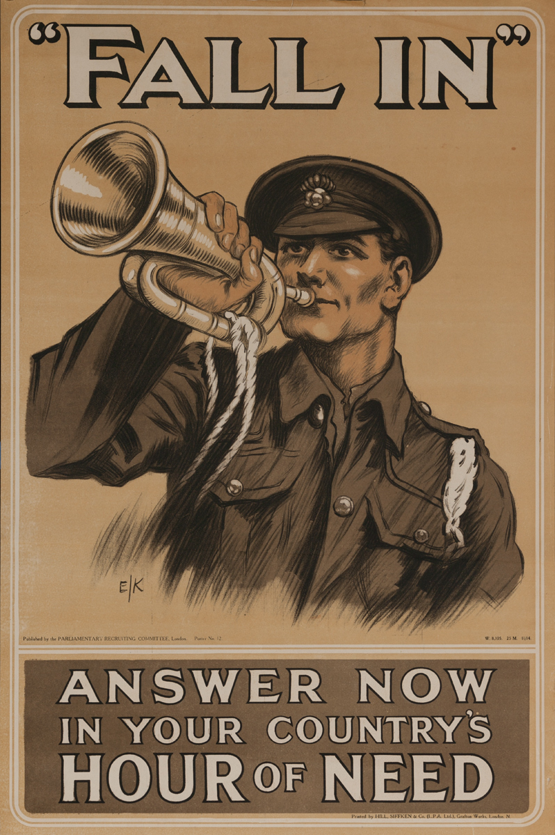 Fall In Anwer Now in Your Country's Hour of Need, Original British WWI Poster