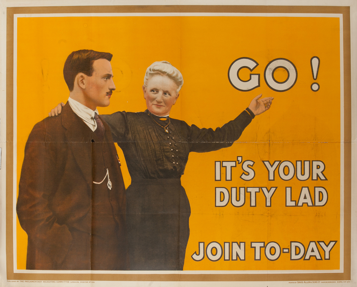 Go!, It's Your Duty Lad, Join To-Day, Original British WWI Poster