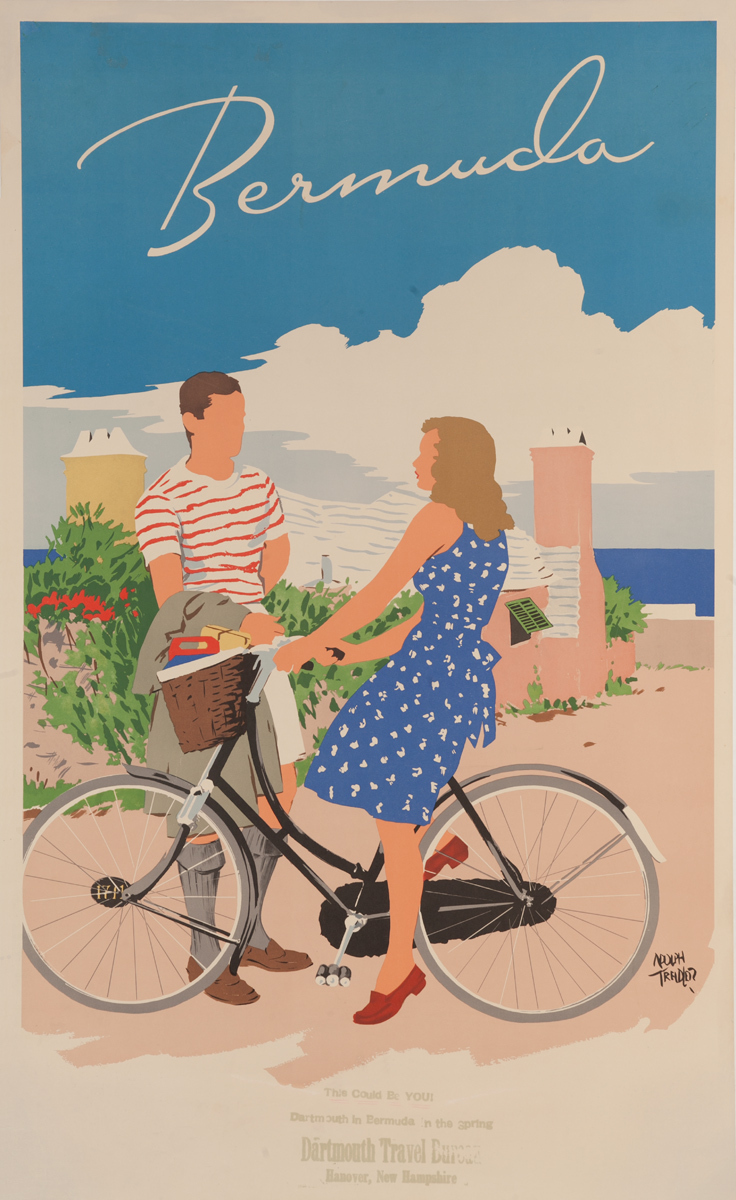 Bermuda, Original Travel Poster, woman on bicycle