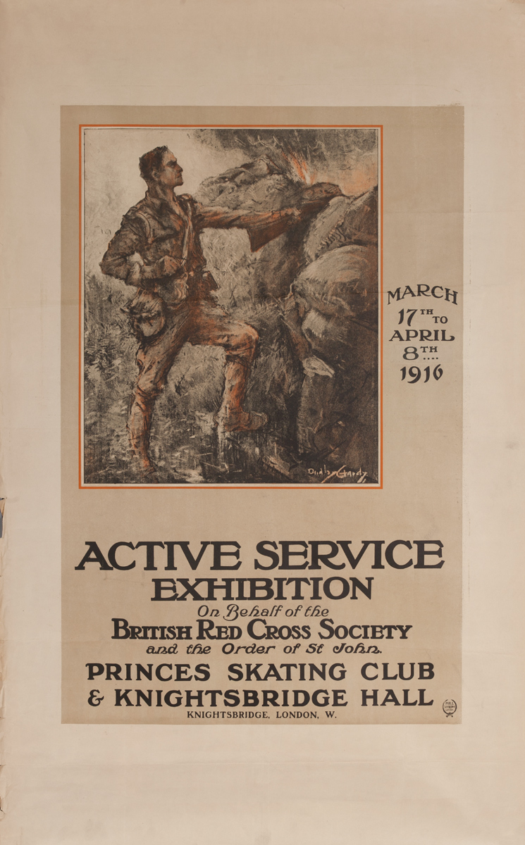 Active Service Exhibition On Behalf of the British Red Cross Society. Original WWI Poster