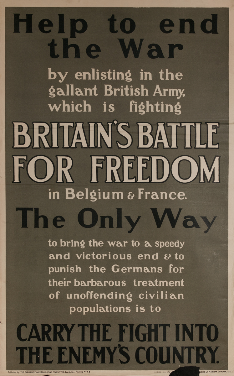 Help to End the War Original British WWI Recruiting Poster