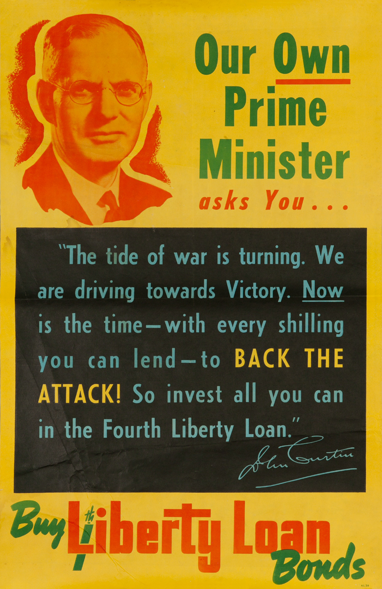 Our Own Prime Minister Asks You...Buy 4th Liberty Loan, Original WWII Australian Poster