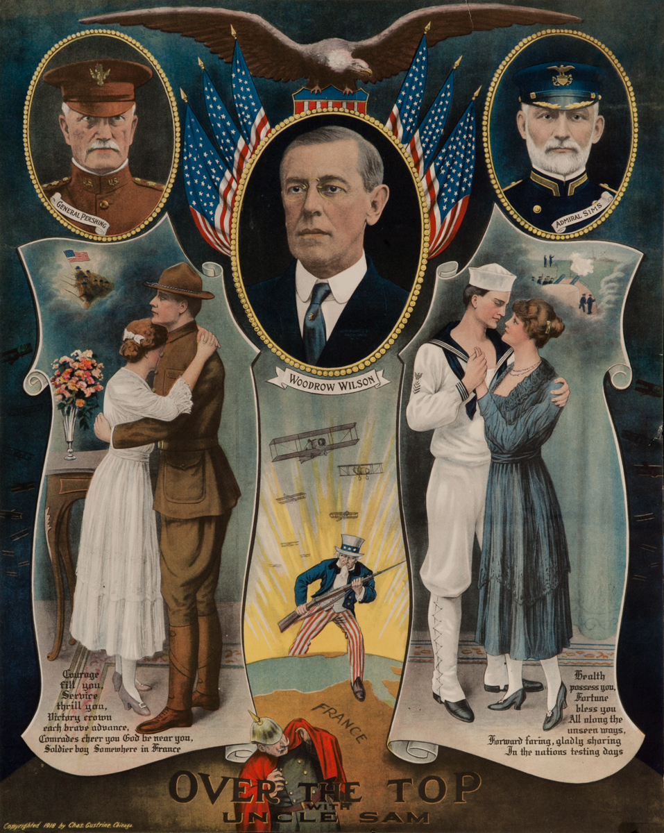 Over the Top With Uncle Sam, Original American WWI Print