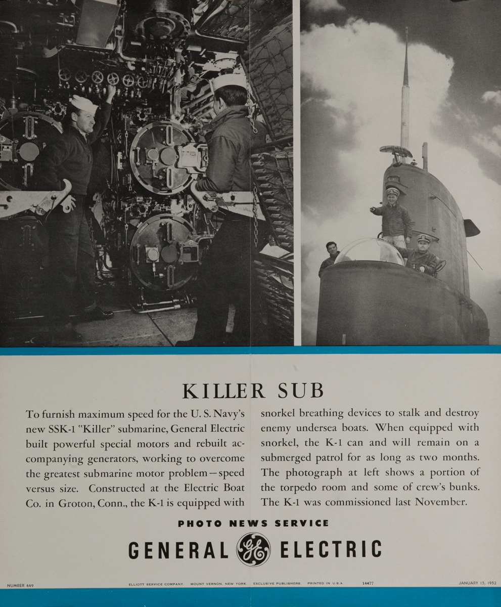 Killer Sub, Original Korean War Era General Electric Promotional Poster