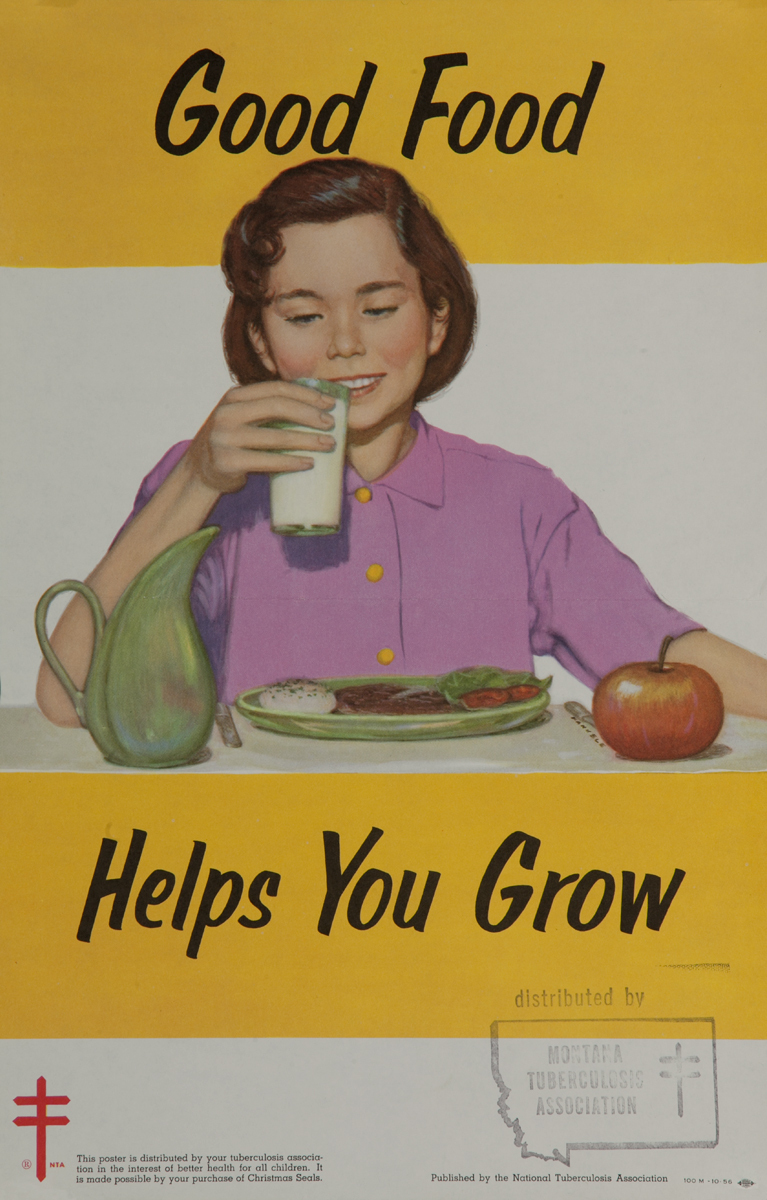 Good Food Helps You Grow, Original TB Tuberculosis Health Care Poster