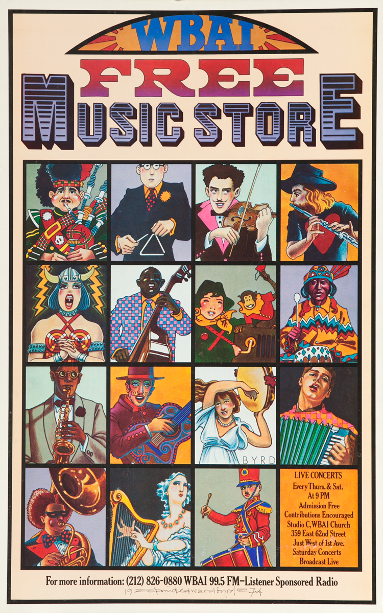 WBAI Free Music, Original American Radio Poster