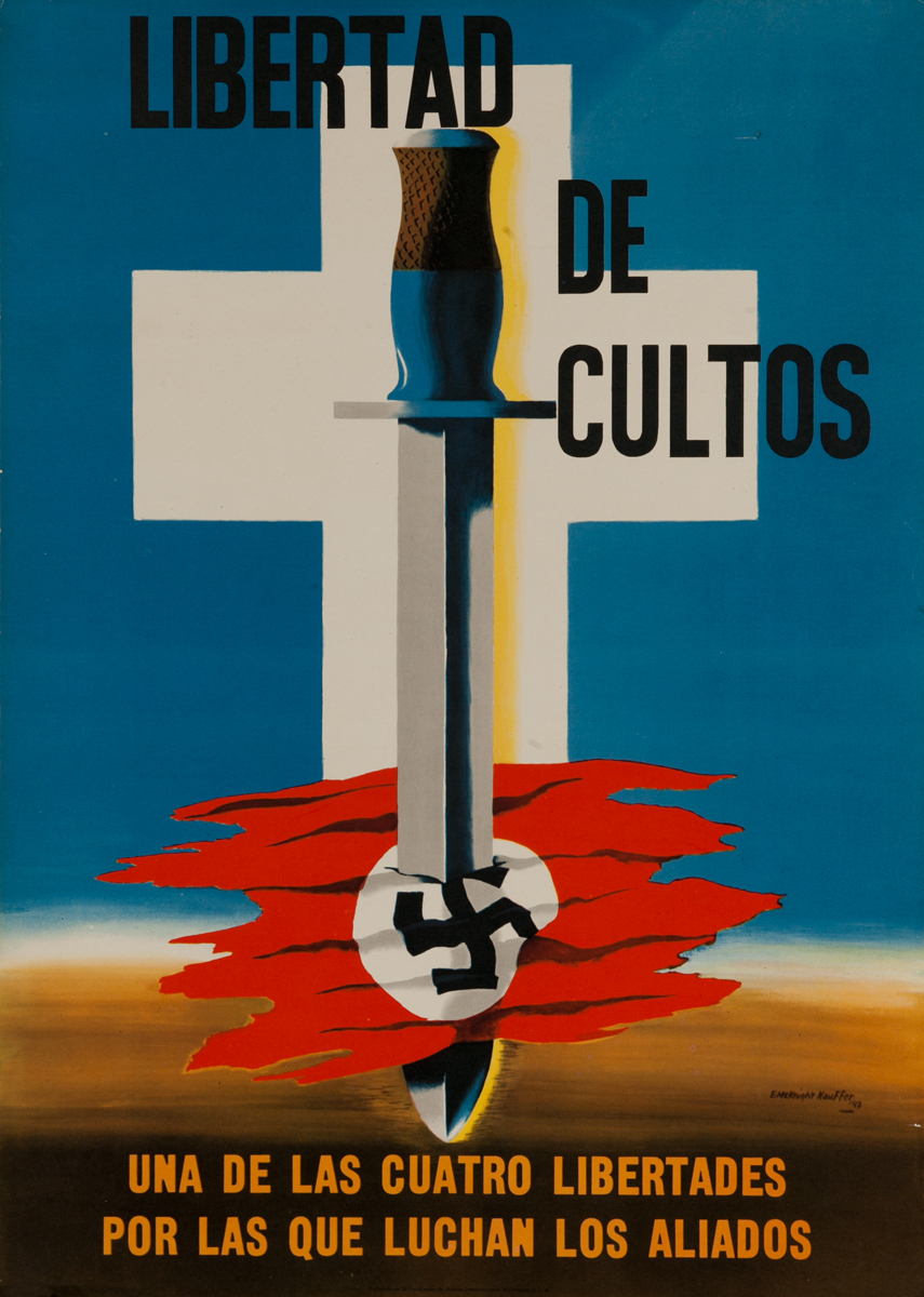 Libertad de Cultos (Freedom of Religion) Original WWII Poster
