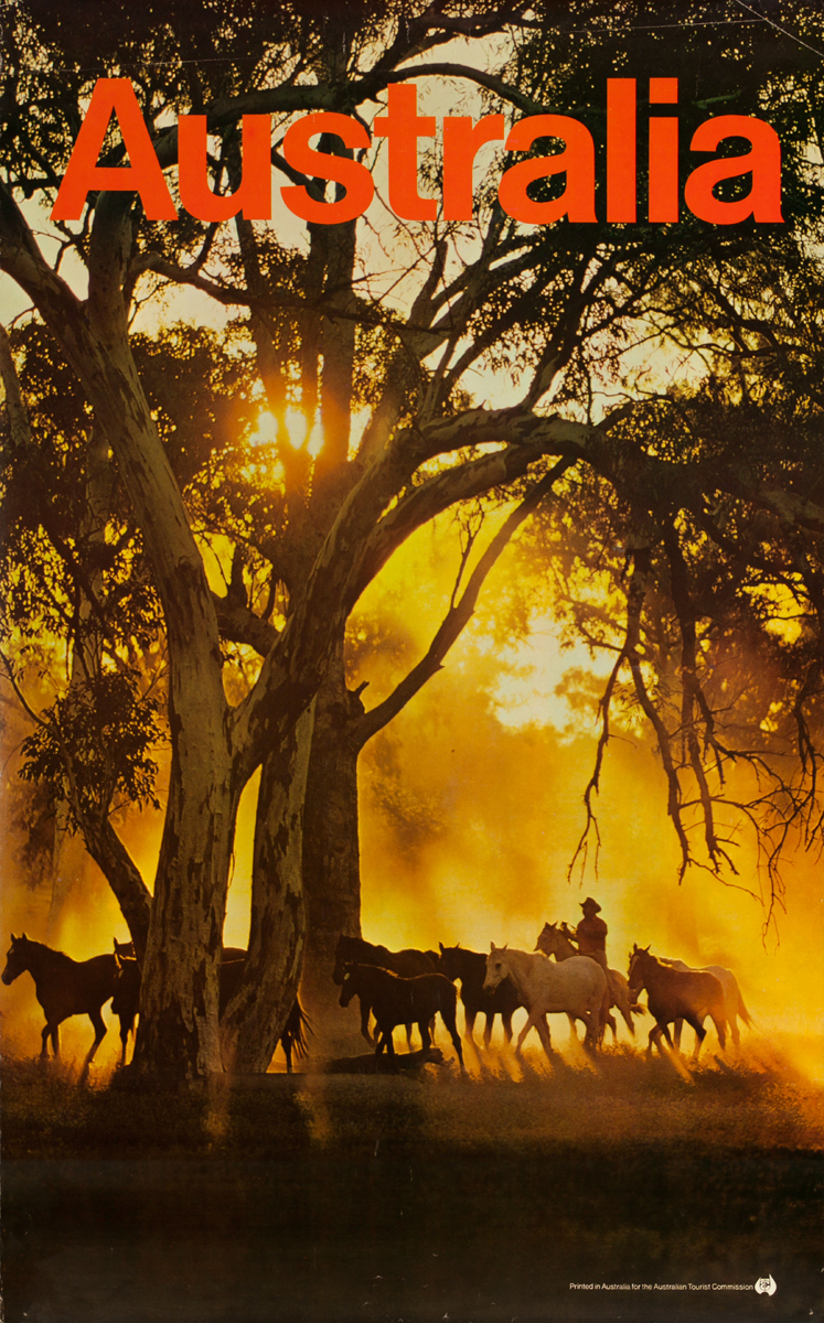 Cowboy at Sunset, Original Australian Tourist Commission Travel Poster