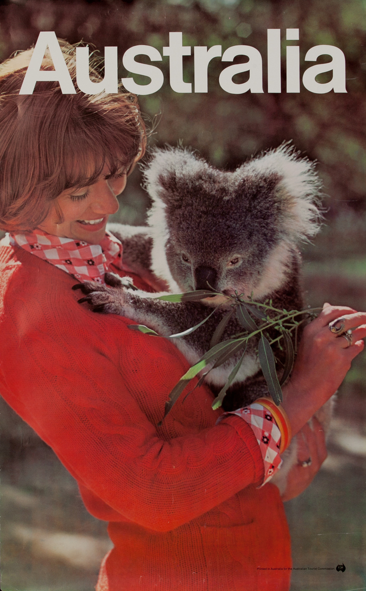 Woman with Koala, Original Australian Tourist Commission Travel Poster