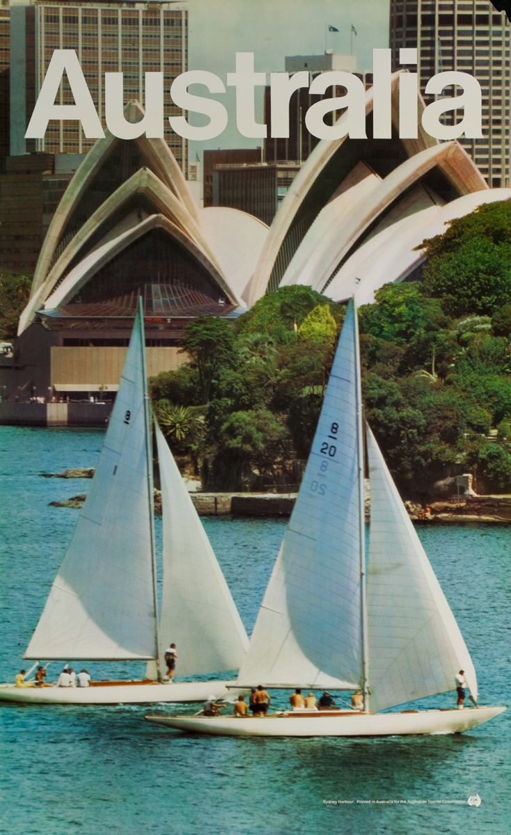 Sailboats in front of Sydney Opera House, Original Australian Tourist Commission Travel Poster