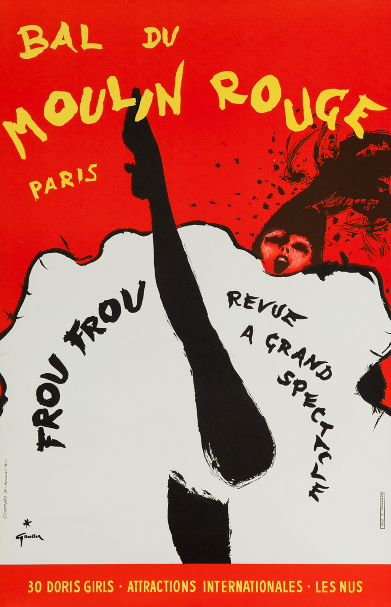 Bal du Moulin Rouge Paris, Frou Frou Revue a Grand Spectacle, Original French Cabaret Poster