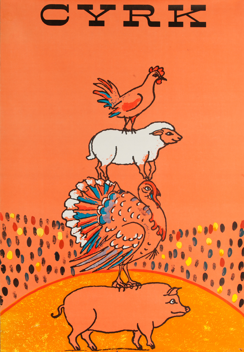 Cyrk Original Polish Circus Poster, pig, turkey, sheep, chicken