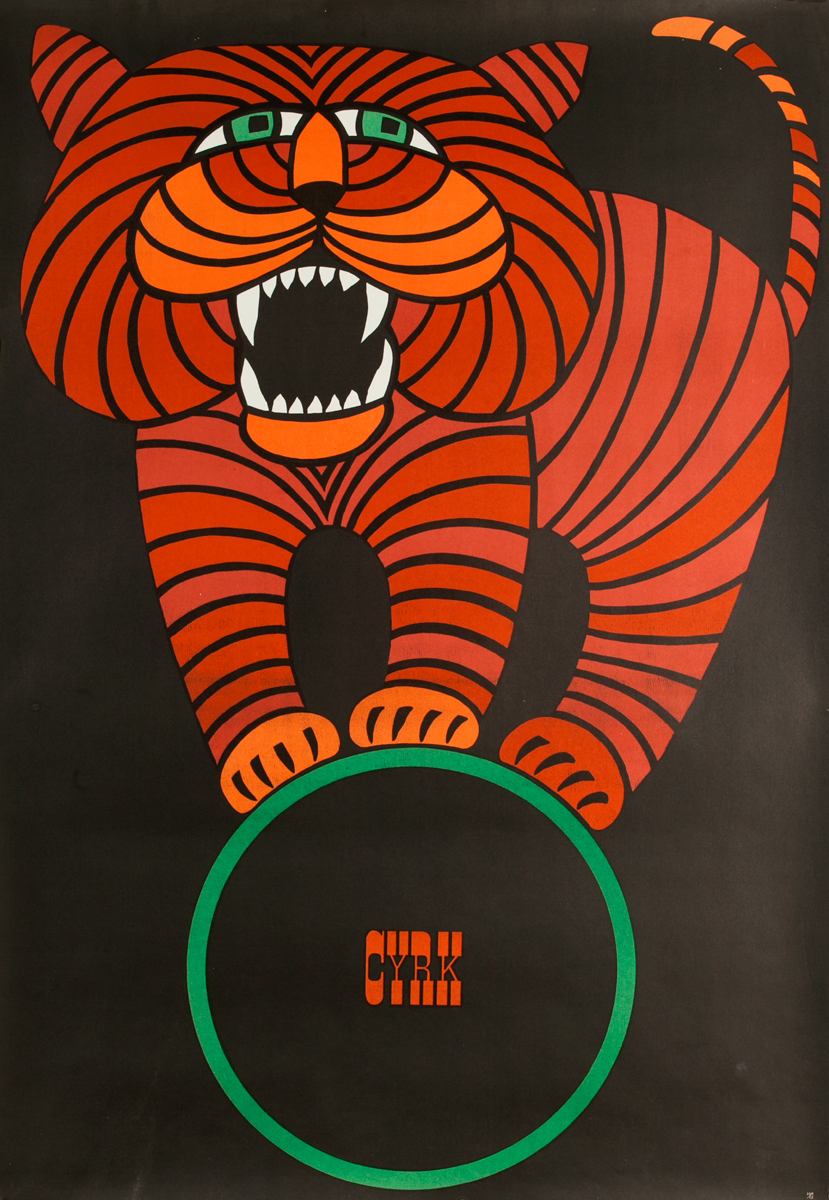 Cyrk Original Polish Circus Poster, balancing tiger