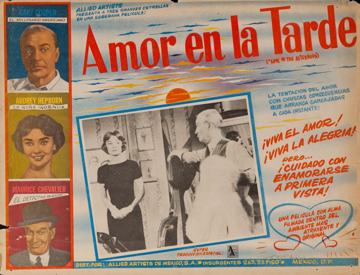 Amor en el Tarde, Love in the Afternoon, Original Mexican Lobby Card