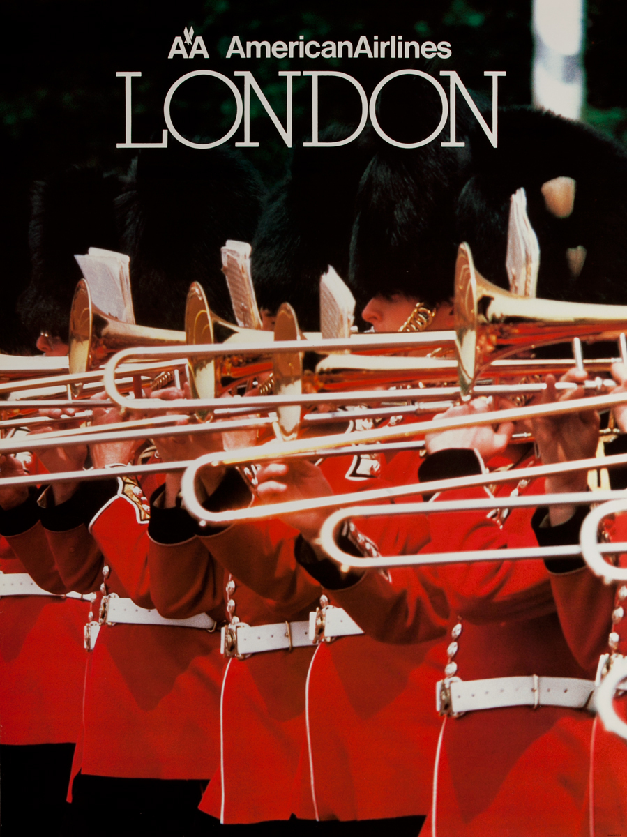 American Airlines London Original Travel Poster, Queens Guard horns