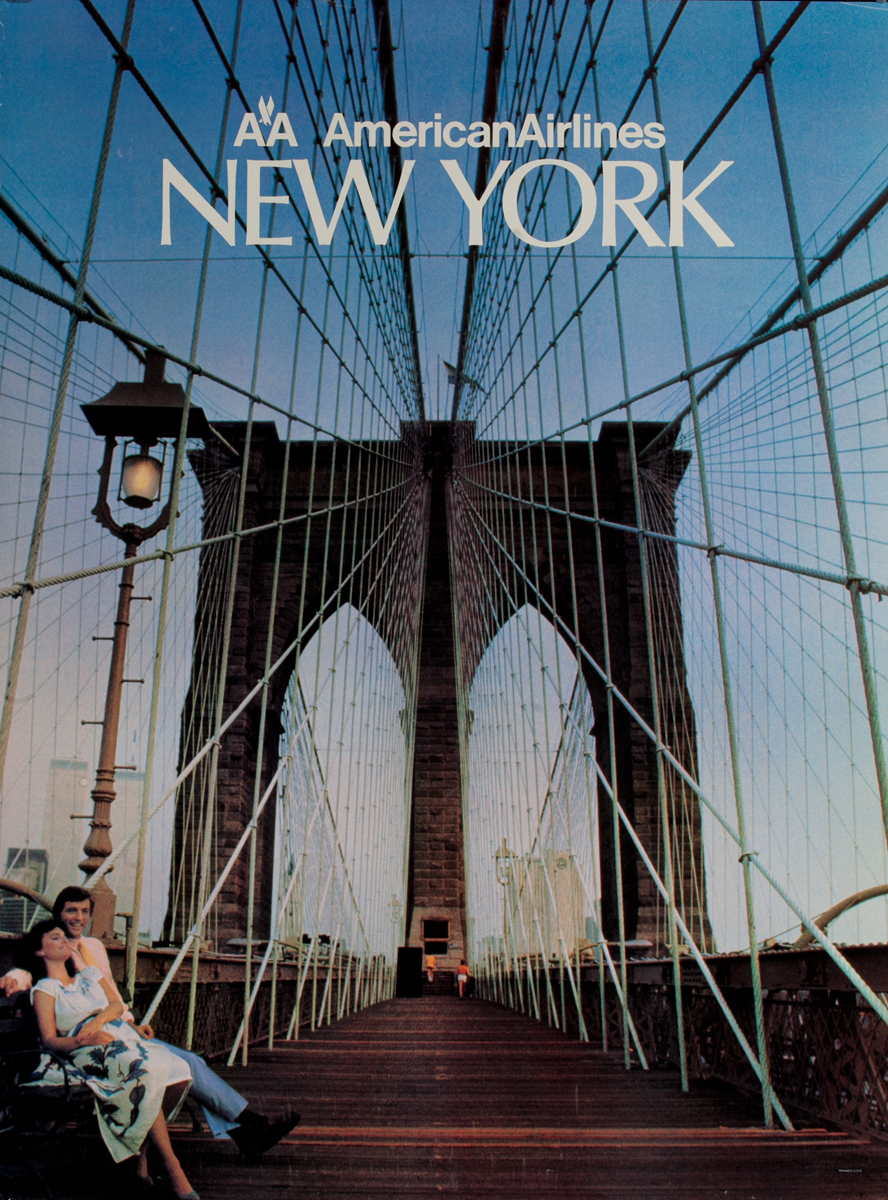 American Airlines New York Original Travel Poster, Brooklyn Bridge