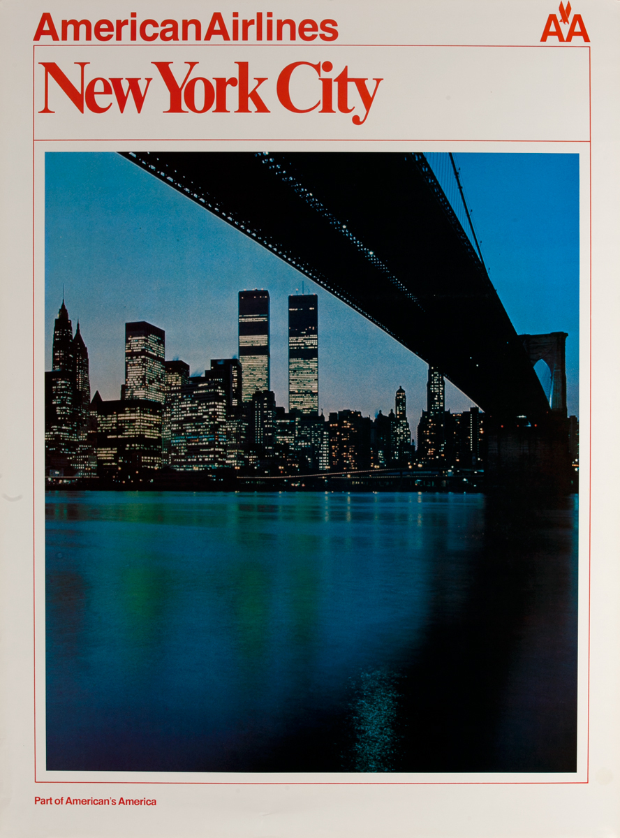 American Airlines New York Ciiy Original Travel Poster, World Trade Center